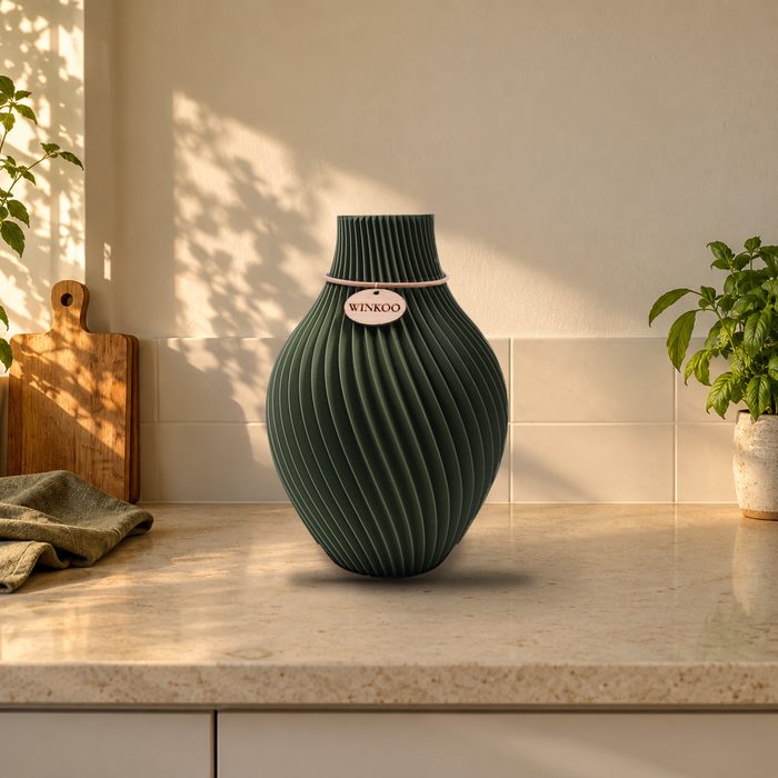 Orrin vase in Army Green on a kitchen bench