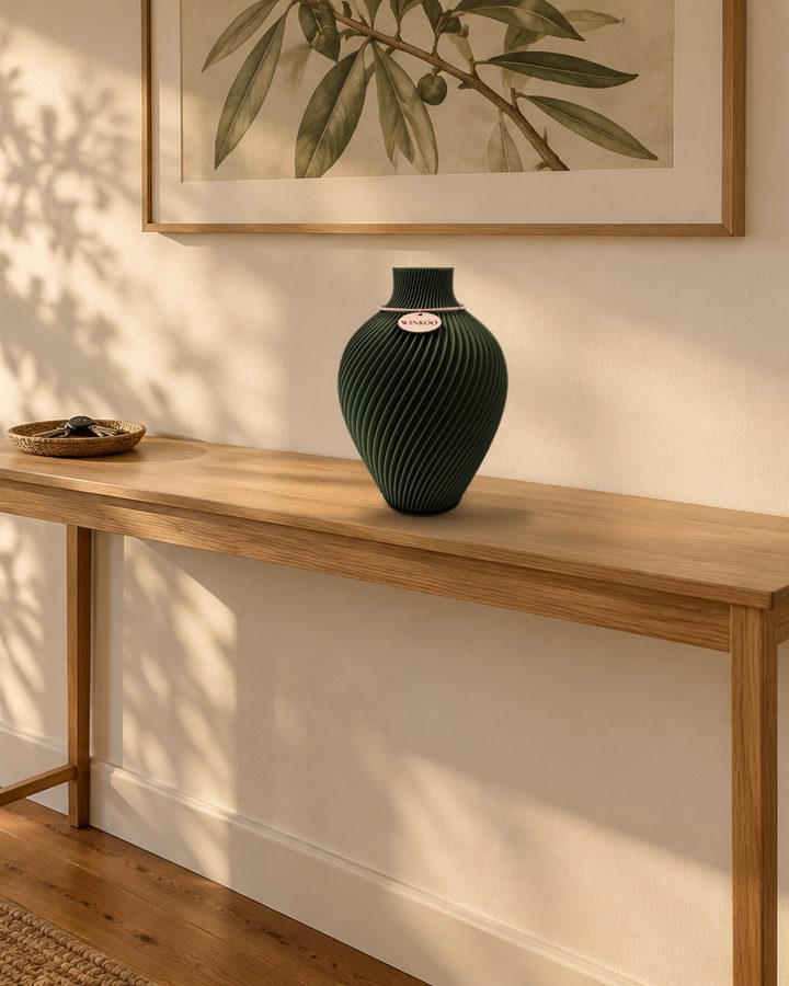 One large Moss Green Noma vase on a hallway console